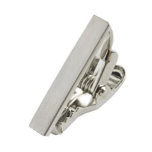 The Tie Bar - Brushed Straight Silver Narrow Tie Bar